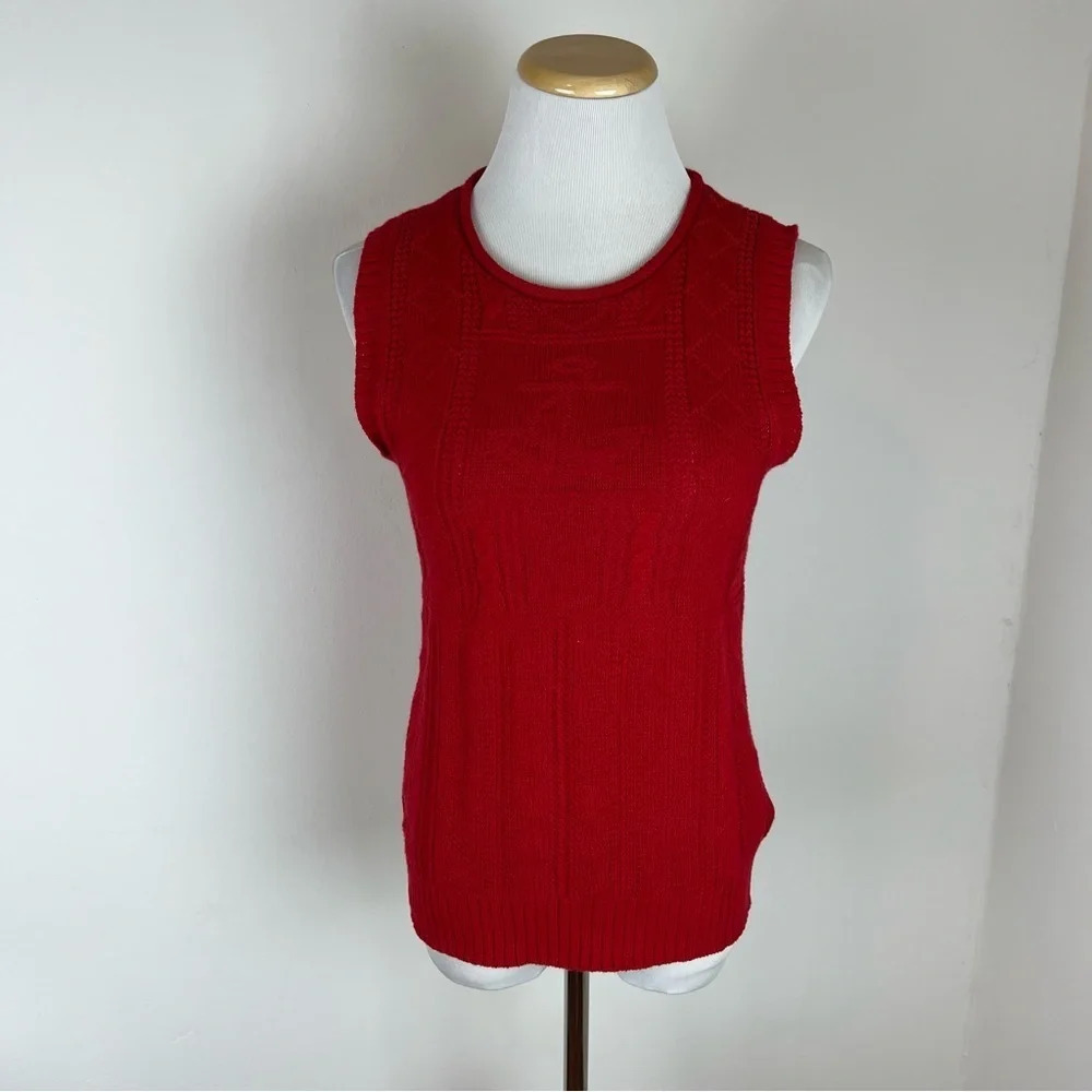 Lauren Ralph Lauren Red Anchor Knit Linen Sweater Vest Tank Size Petite M b14